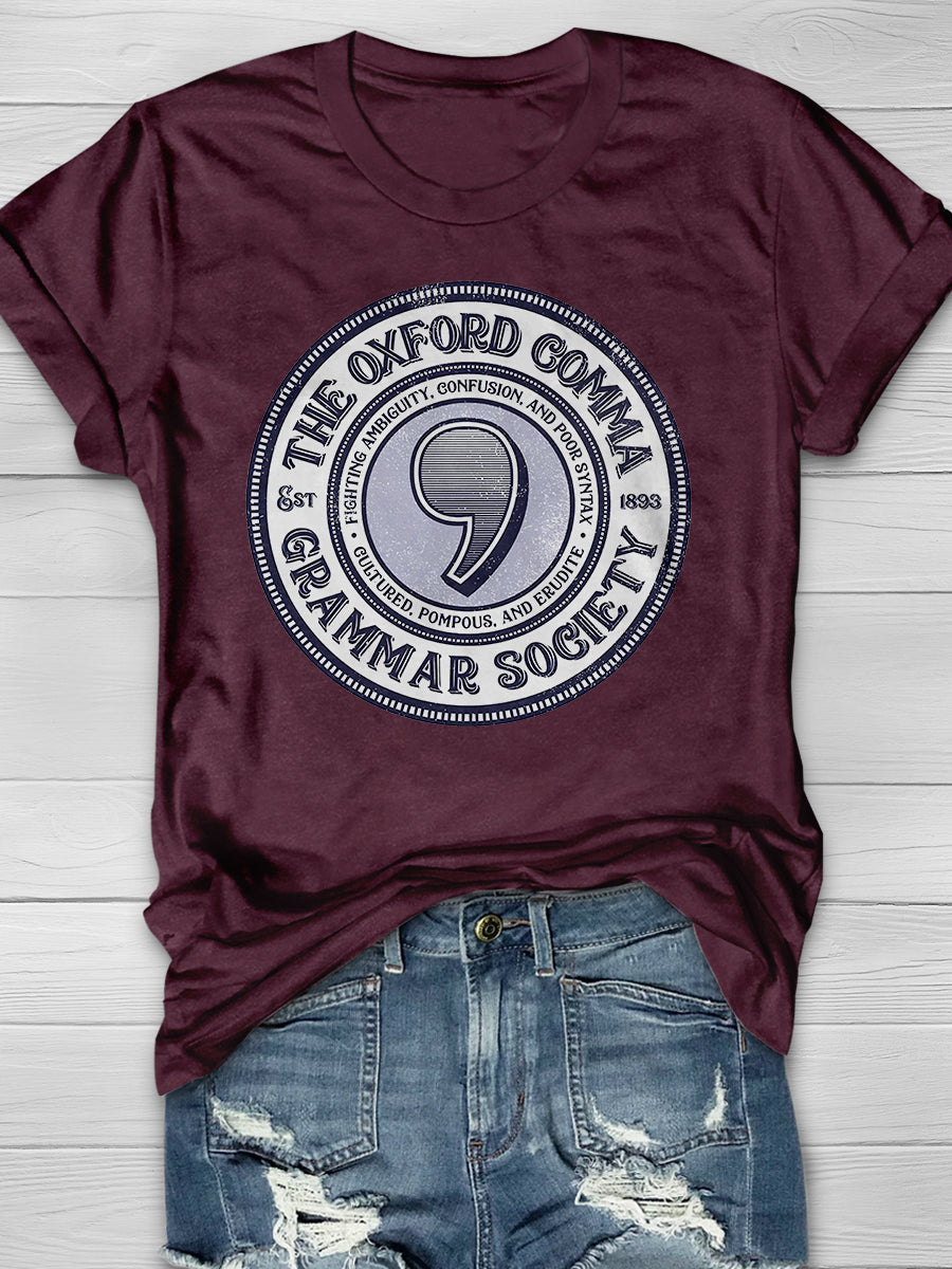 The Oxford Comma Grammar Society Print Graphic T-shirts