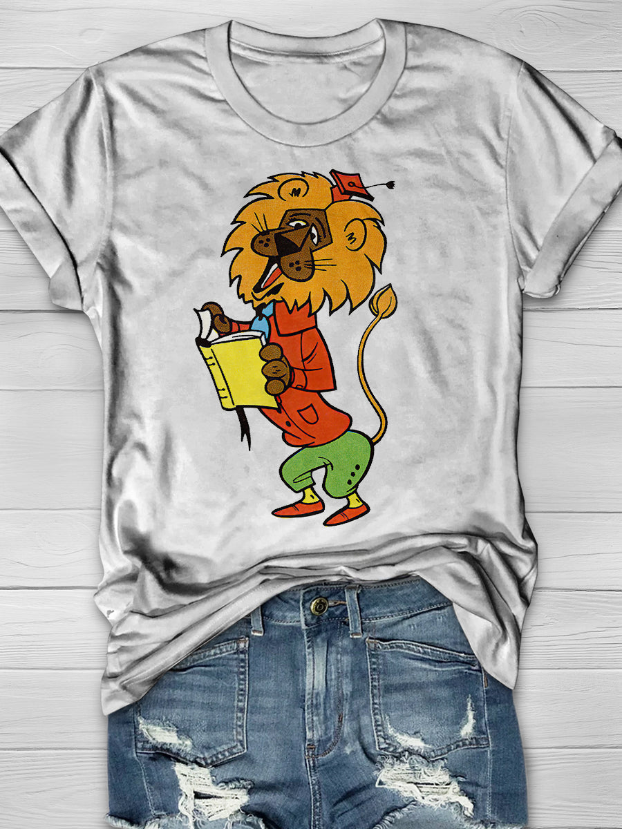 Lion Reading a Book Print Graphic T-shirts