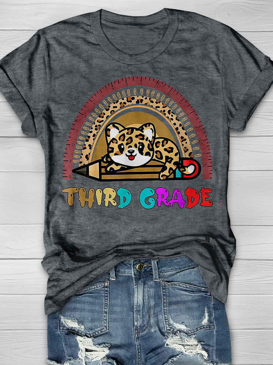 Third Grade Leopard Print Graphic T-shirts
