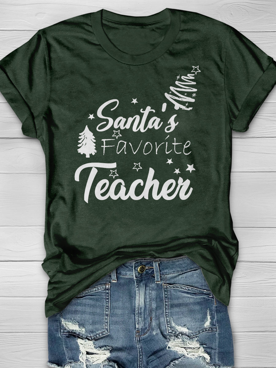 Santa's Favorite Teacher Print Graphic T-shirts