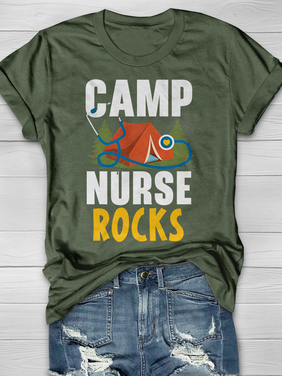 Camp Nurse Rocks Print Short Sleeve T-shirt