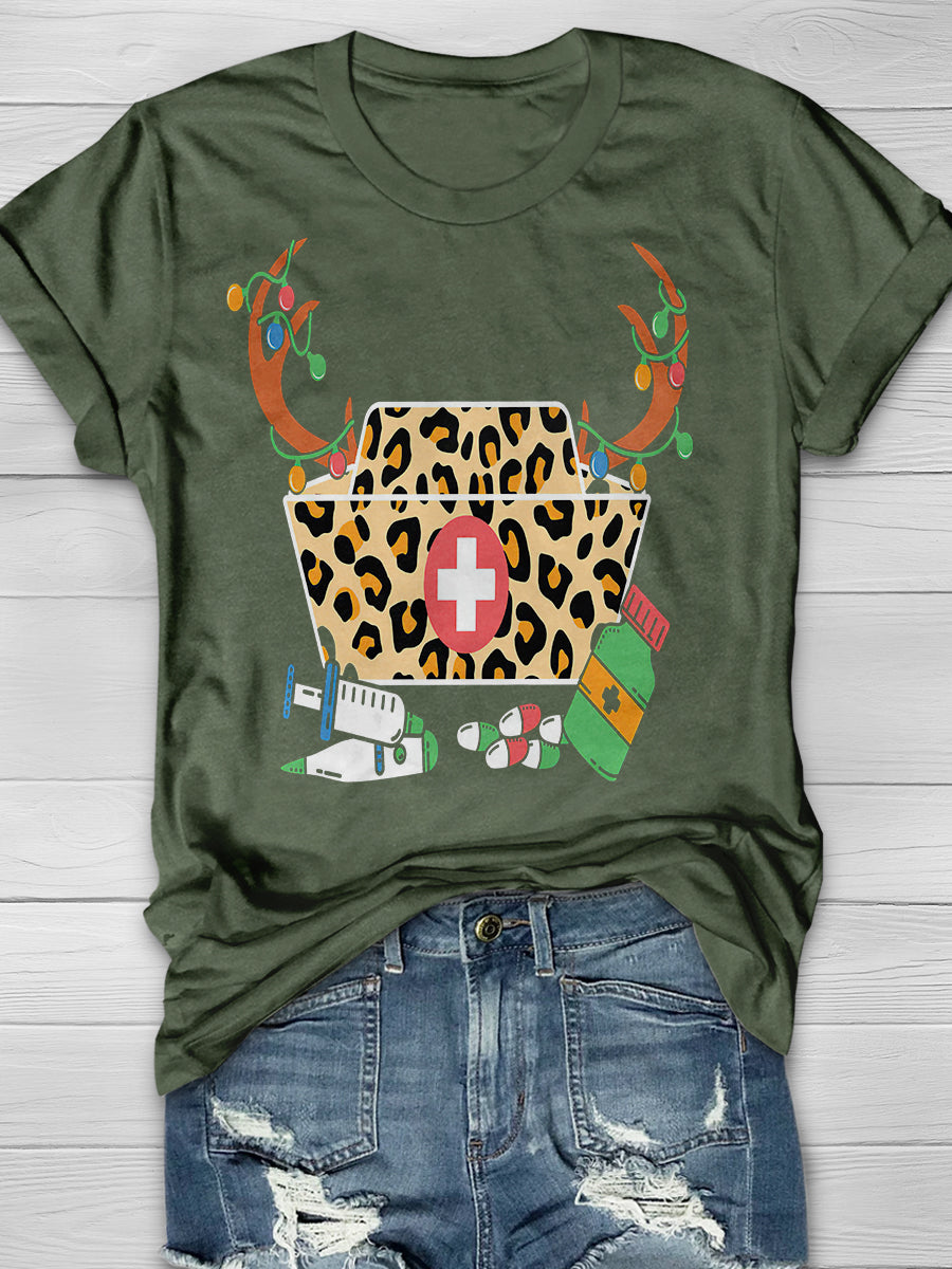 Christmas Nurse Print Short Sleeve T-shirt