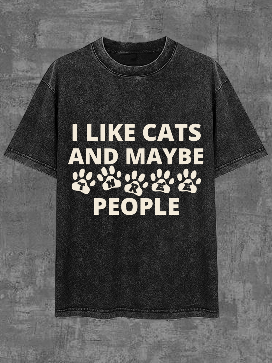 I like cats and maybe three people Vintage Washed T-shirt