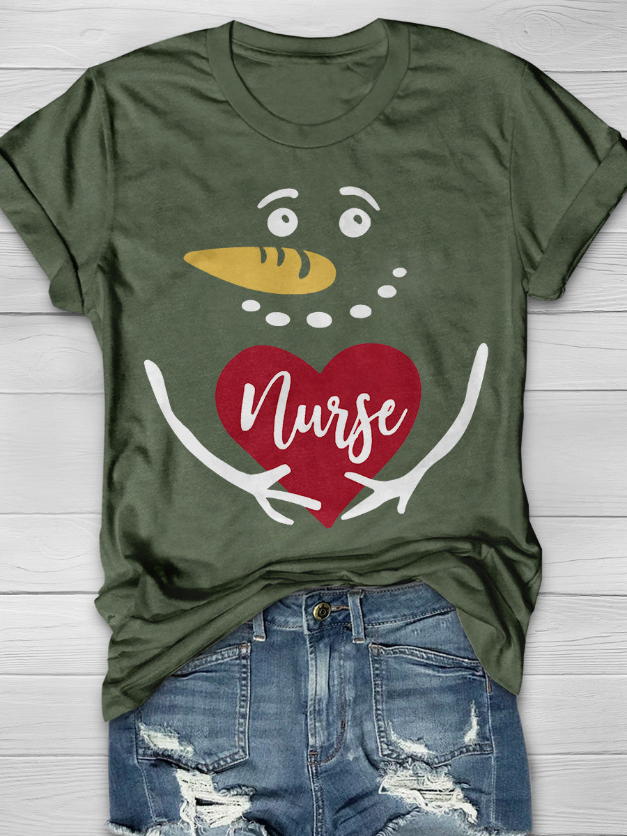 Christmas Nurse Print Short Sleeve T-shirt