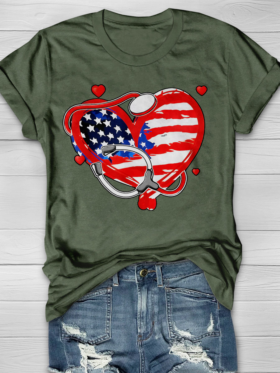American Nurse 4th of July Print Short Sleeve T-shirt
