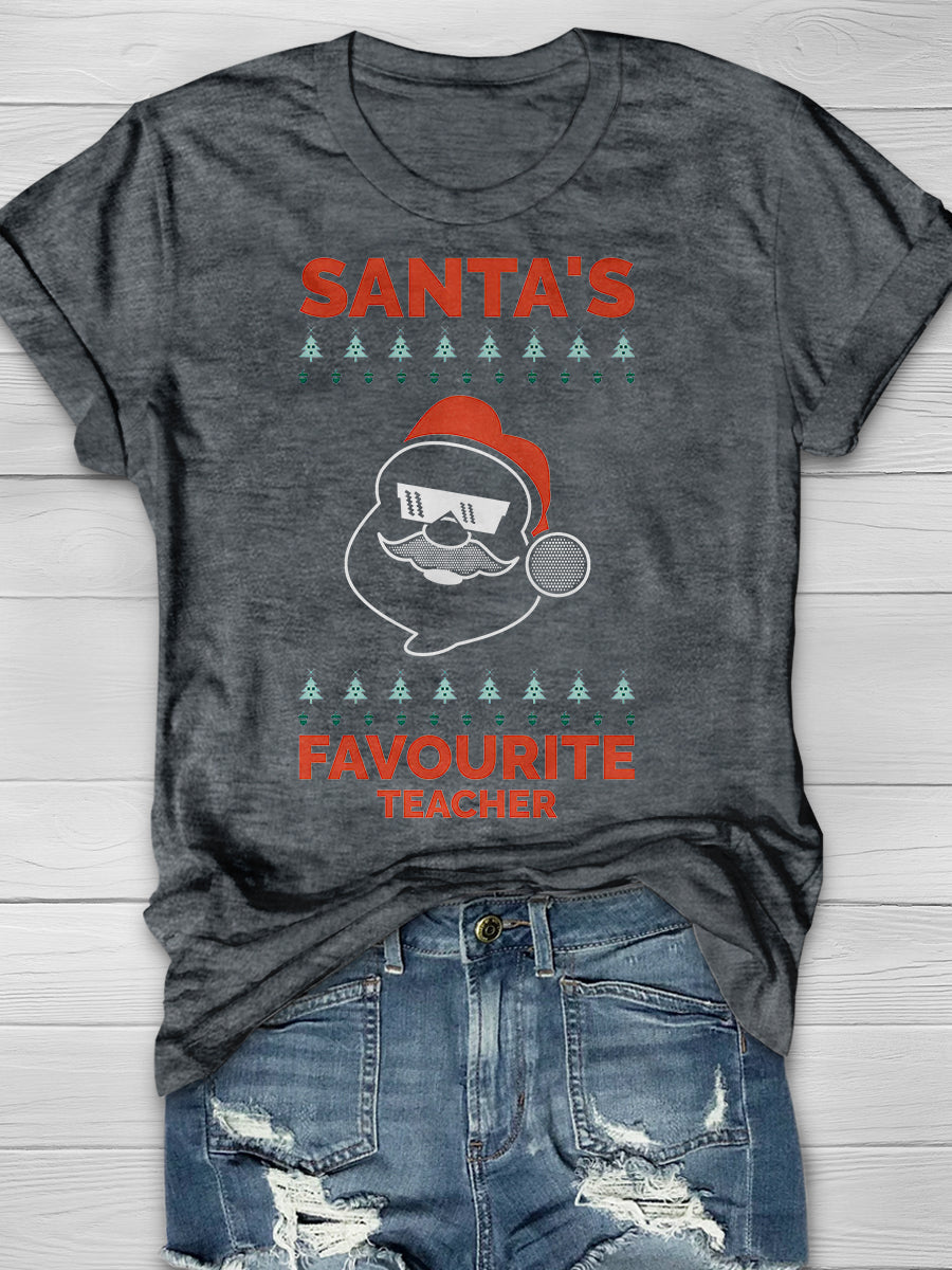Santa's Favorite Teacher Print Graphic T-shirts