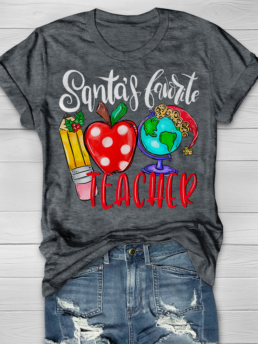 Santa's Favorite Teacher Print Graphic T-shirts