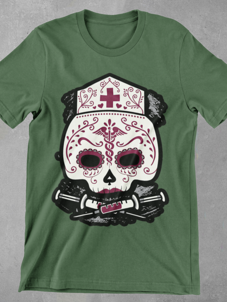 Sugar Skull Nurse Graphic T-shirt
