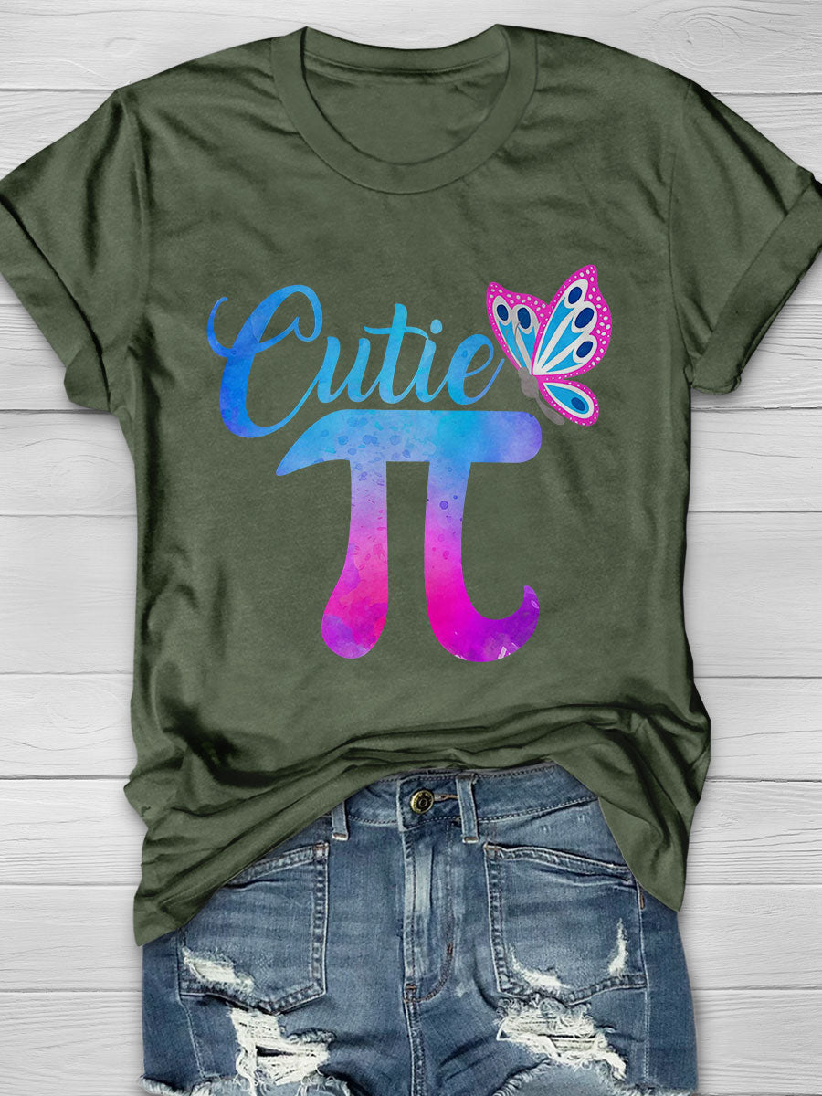 Cute Funny Cutie Pi Math Pie Butterfly Math Print Short Sleeve T-shirt