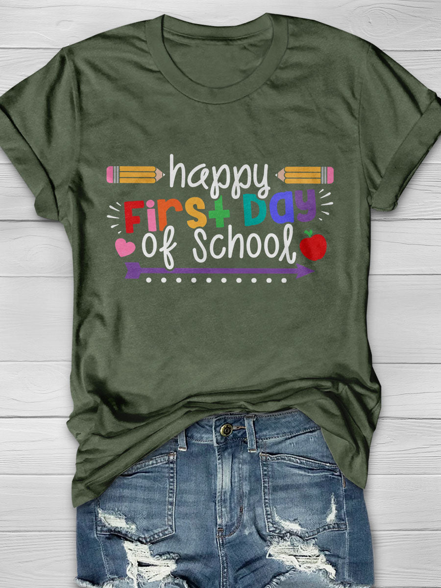First Day of School Print Short Sleeve T-shirt