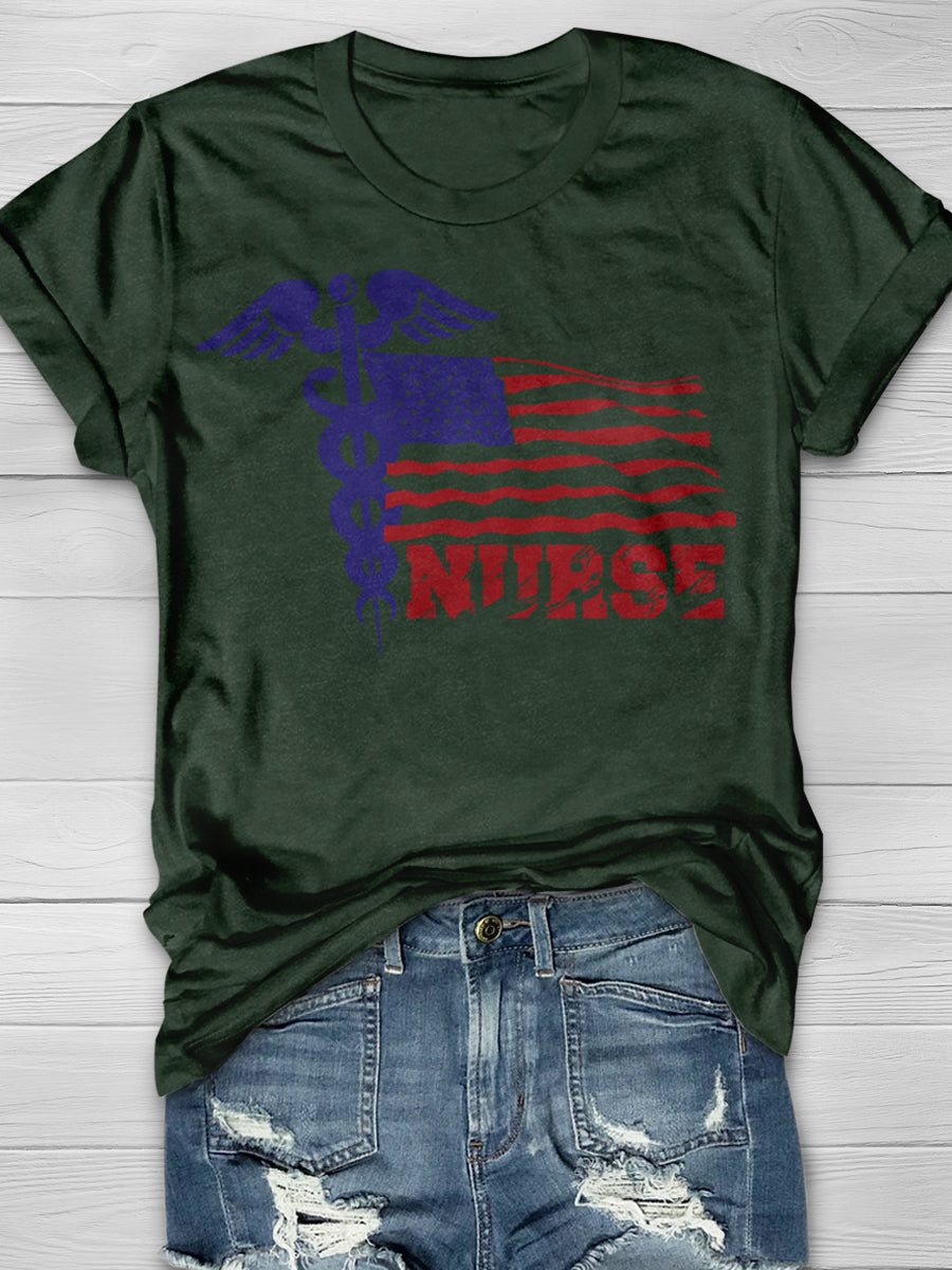 American Flag RN Nurse Print Short Sleeve T-shirt