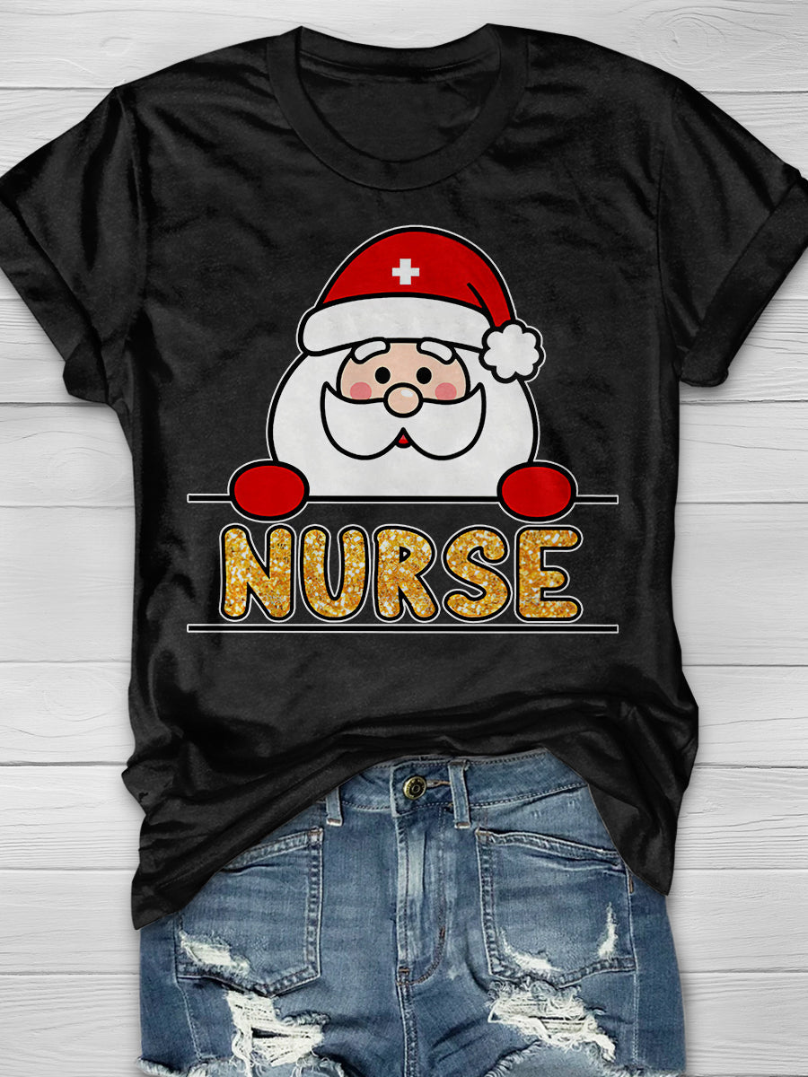 Christmas Nurse Print Short Sleeve T-shirt