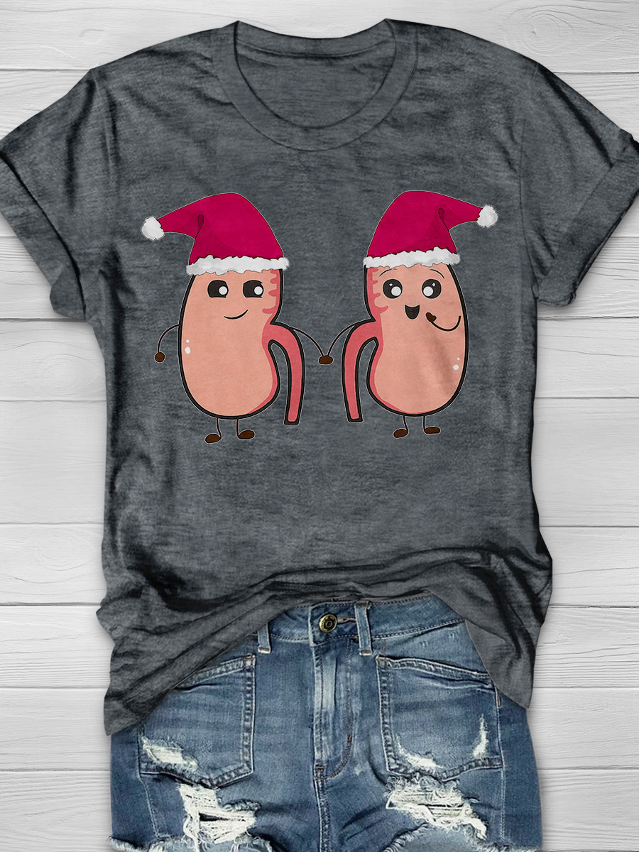 Christmas Kidneys in Red Hats Print Short Sleeve T-shirt