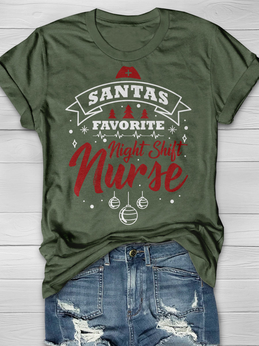 Christmas Night Shift Nurse Print Short Sleeve T-shirt