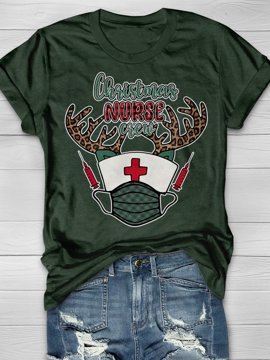 Christmas Nurse Crew Print Short Sleeve T-shirt