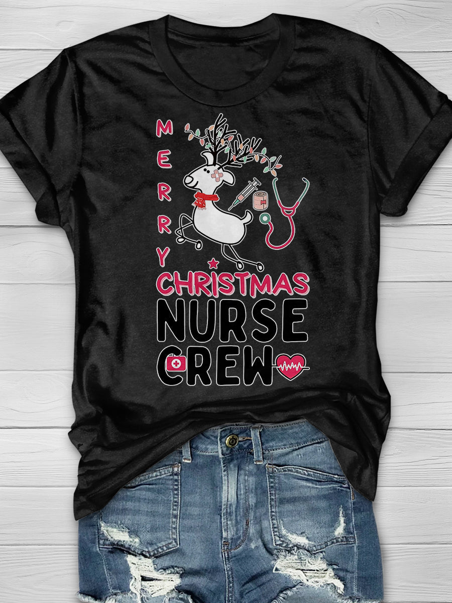 Christmas Nurse Crew Print Short Sleeve T-shirt