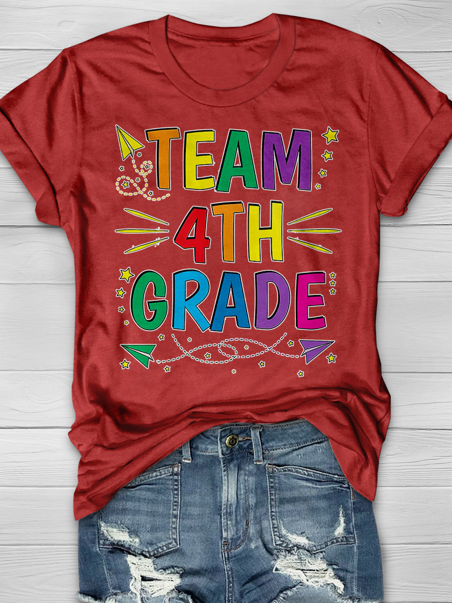 Team 4th Grade Print Graphic T-shirts