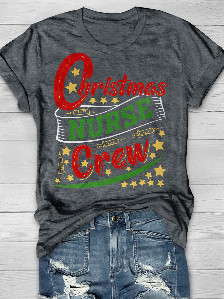 Christmas Nurse Crew Print Short Sleeve T-shirt