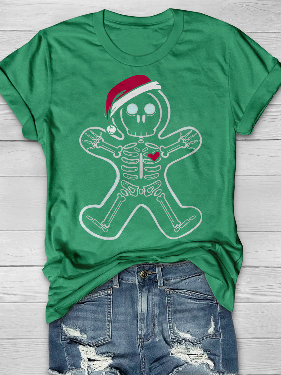 Christmas Gingerbread Skeleton Man Print Short Sleeve T-shirt