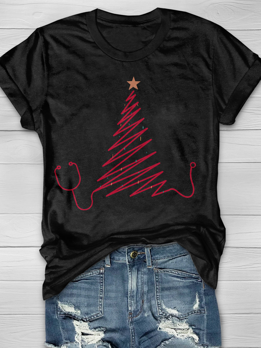 Christmas Nurse Print Short Sleeve T-shirt