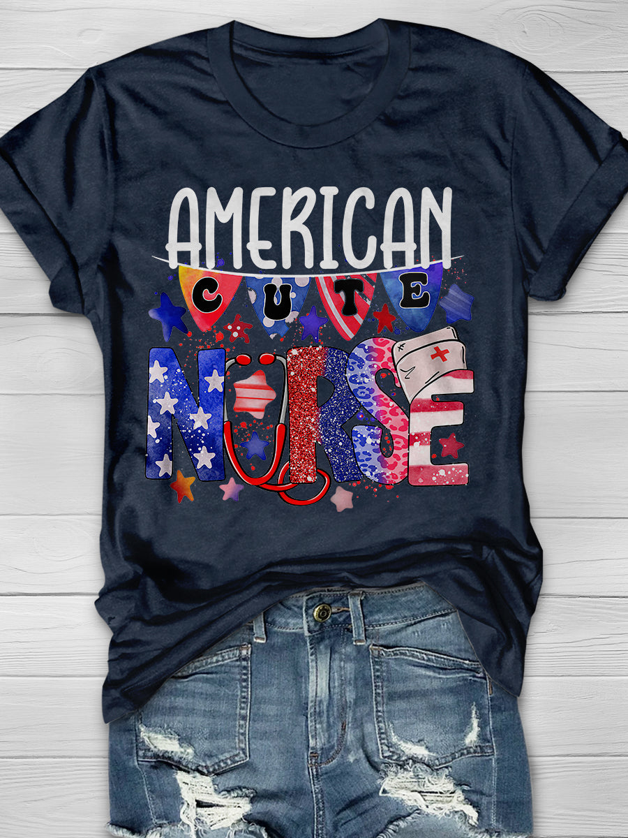 American Cute Nurse Print Short Sleeve T-shirt