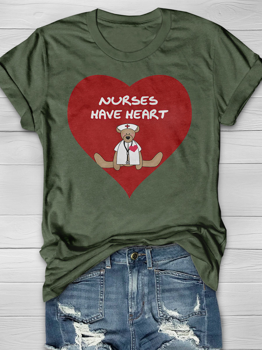 Bear Nurses Have Heart Print Short Sleeve T-shirt
