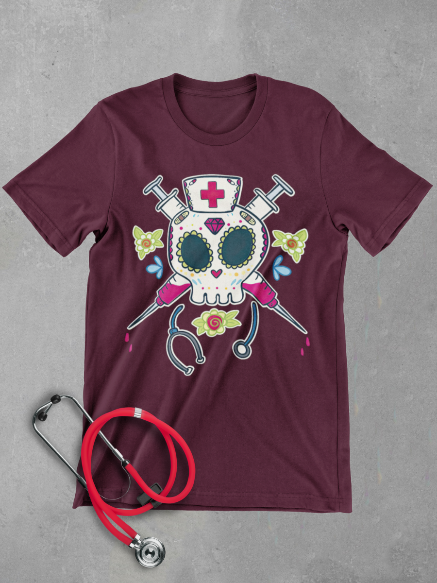Skeleton Pirate Nurse Graphic T-shirt