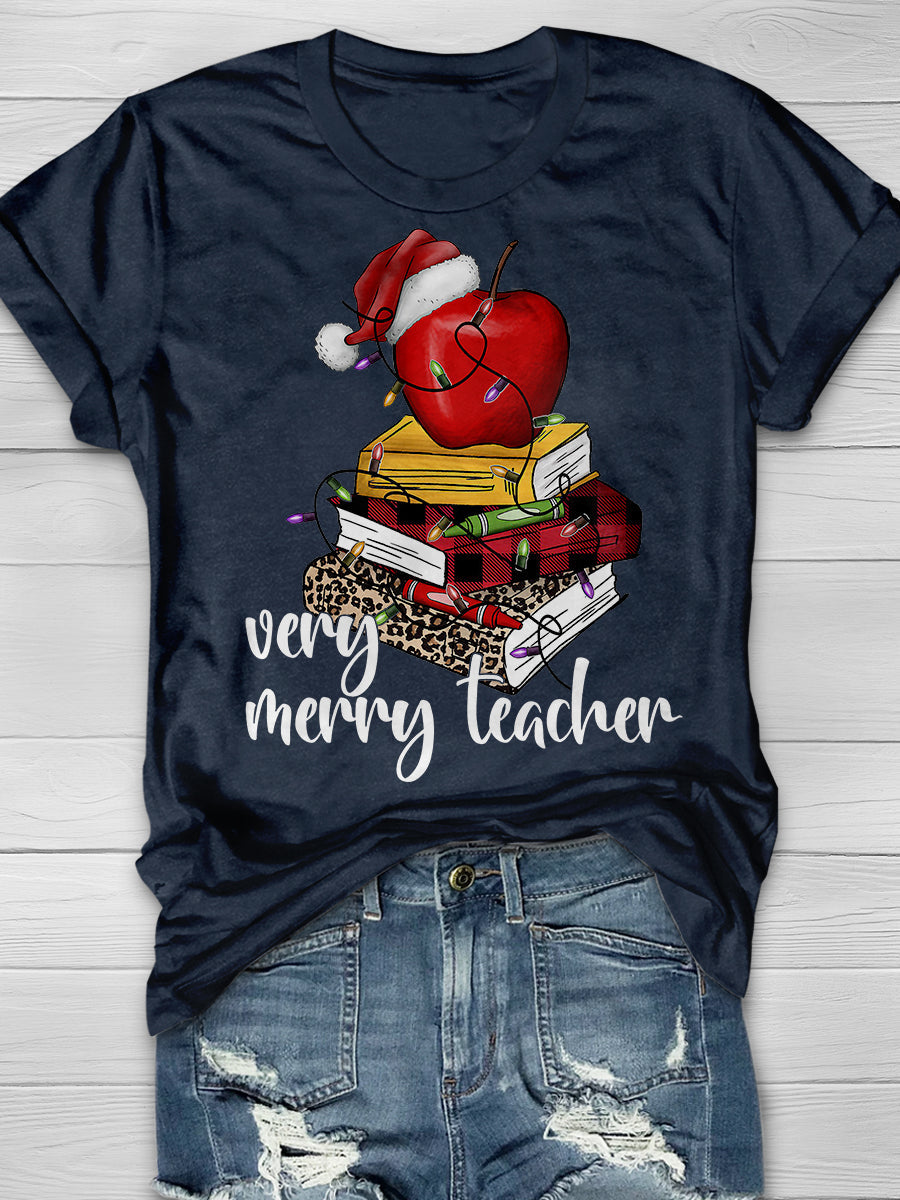 Very Merry Teacher Print Graphic T-shirts