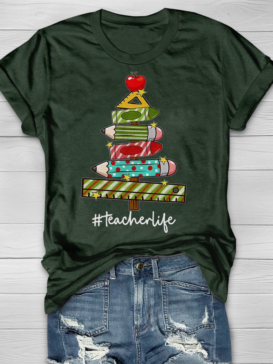 Xmas Teacher Christmas Tree Teach Print Graphic T-shirts