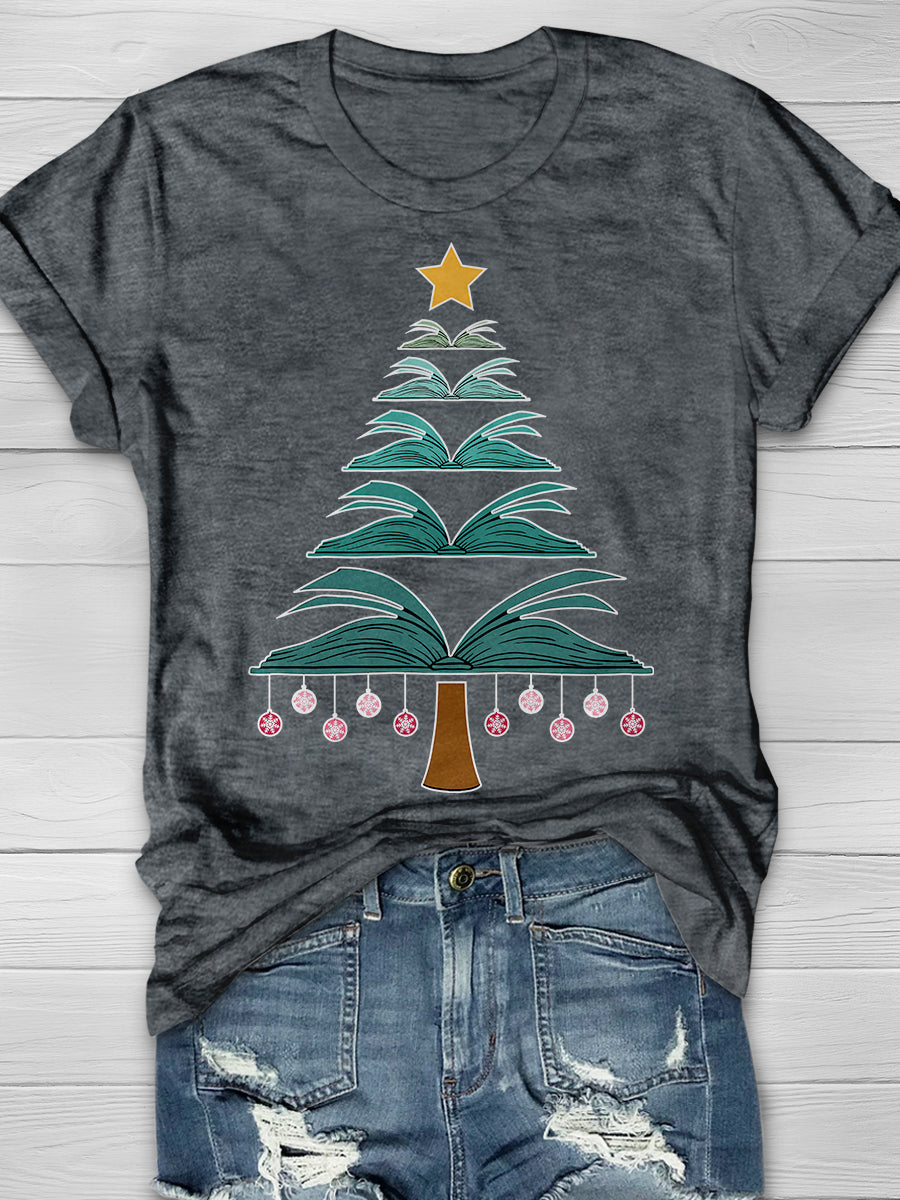 Book Christmas Tree Print Graphic T-shirts