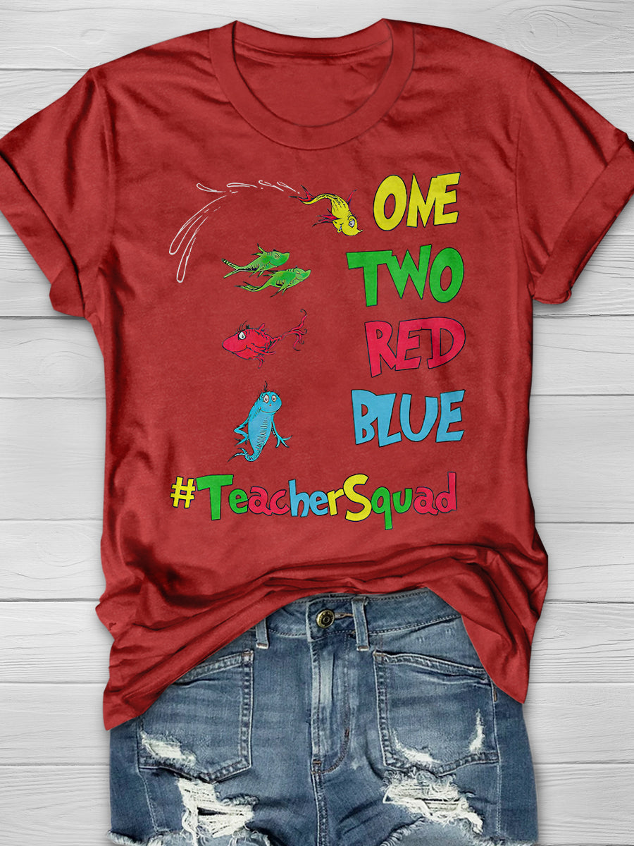 One Two Red Blue Print Graphic T-shirts