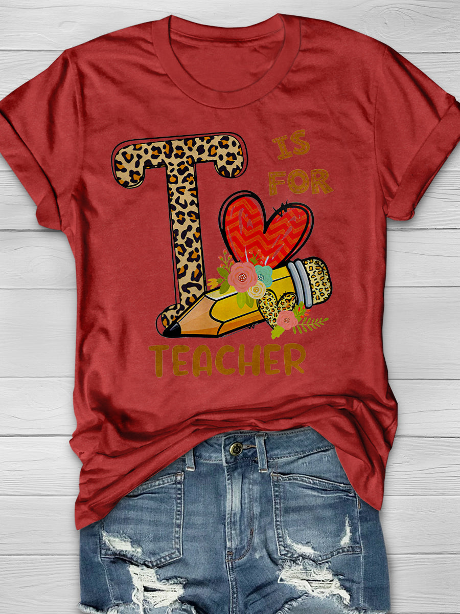 Is For Teacher Print Graphic T-shirts