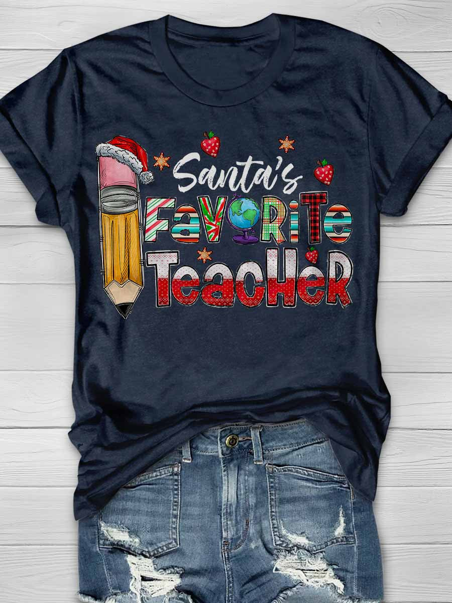 Santa's Favorite Teacher Print Graphic T-shirts