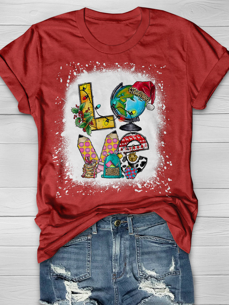 Love Christmas School Print Graphic T-shirts