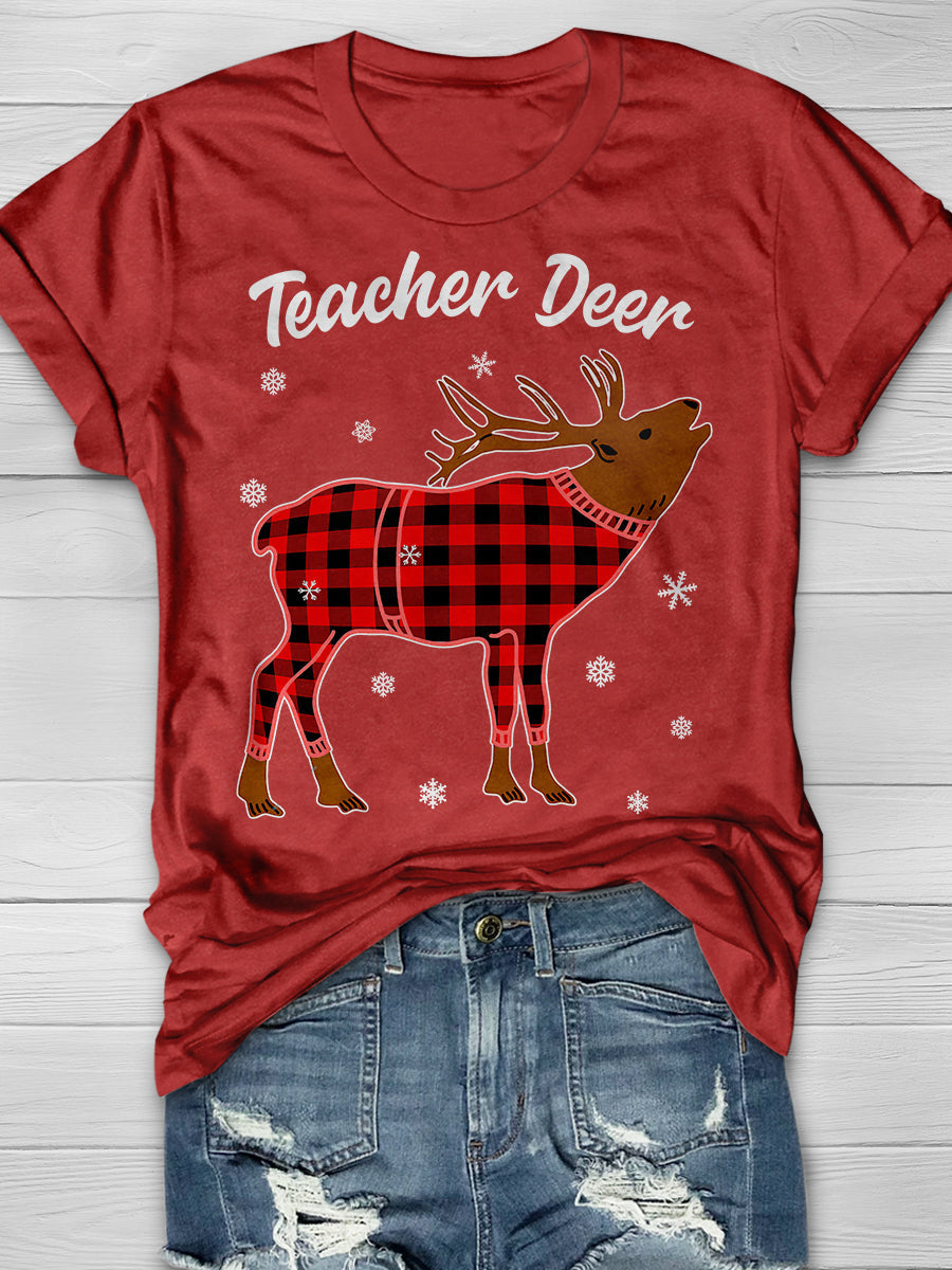 Teacher Deer Print Graphic T-shirts
