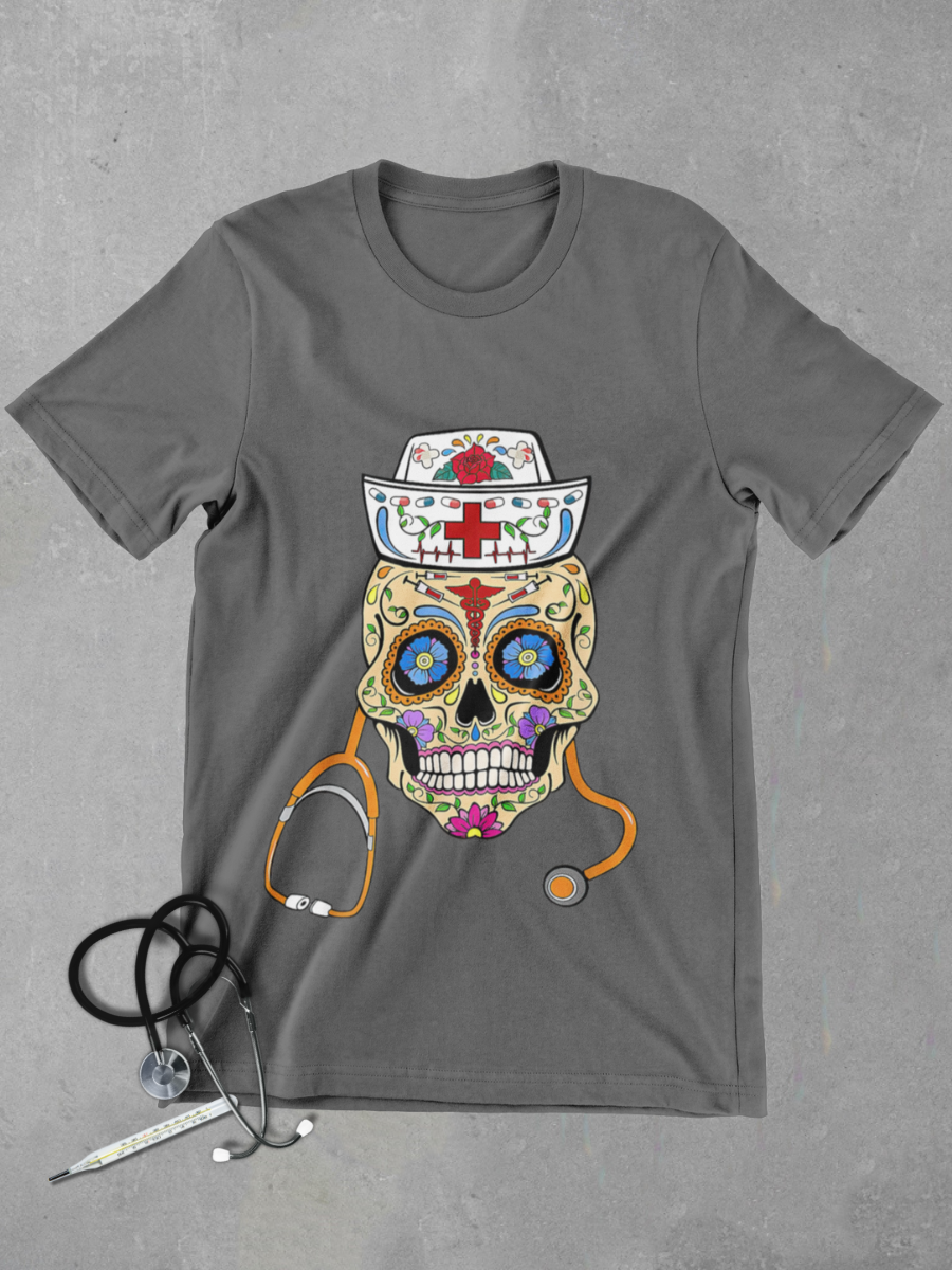 Vintage Skeleton Nurse Graphic T-shirt