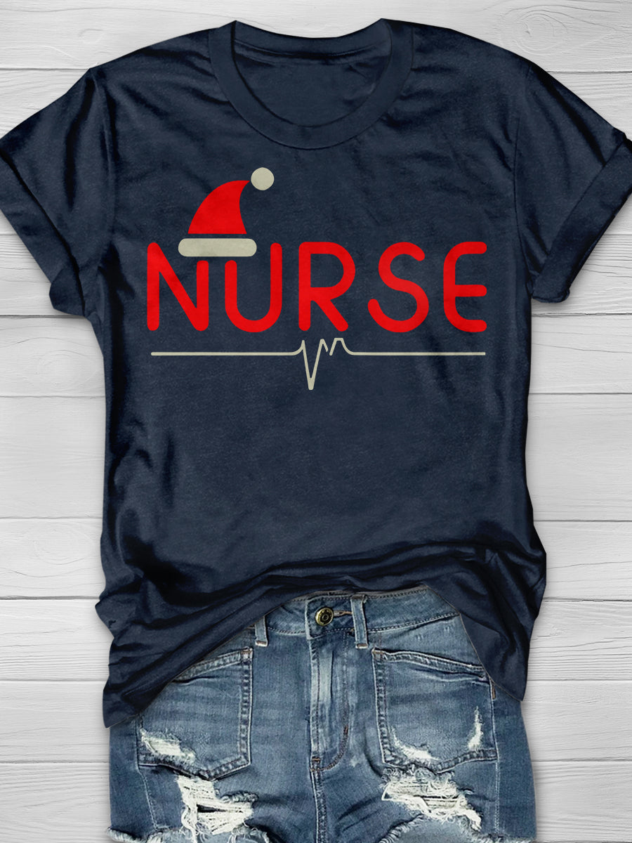 Christmas Nurse Print Short Sleeve T-shirt