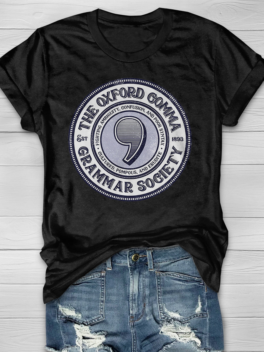 The Oxford Comma Grammar Society Print Graphic T-shirts