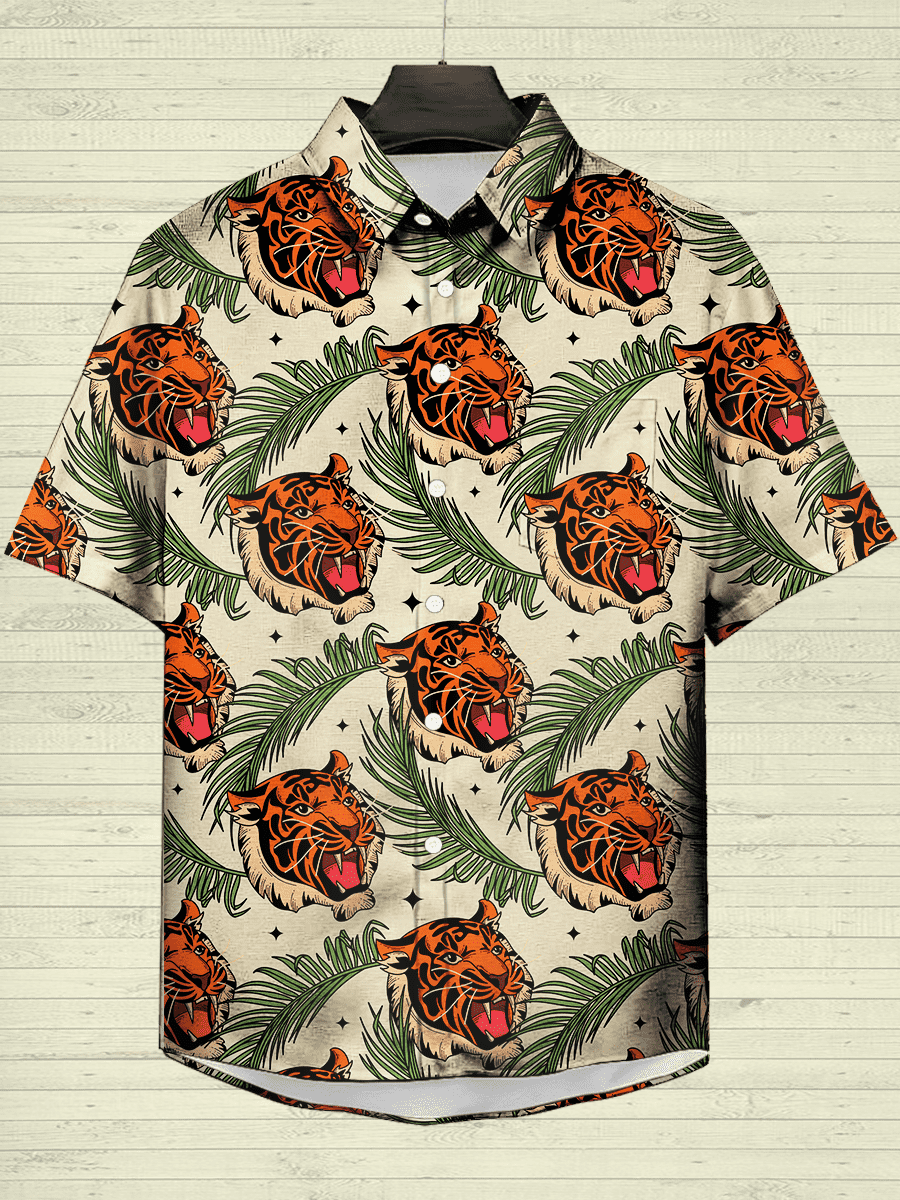 Fierce Tiger Linen Short Sleeve Shirt