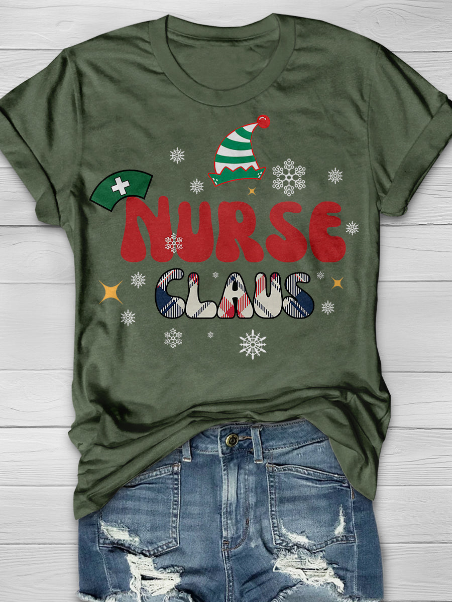 Christmas Nurse Crew Print Short Sleeve T-shirt