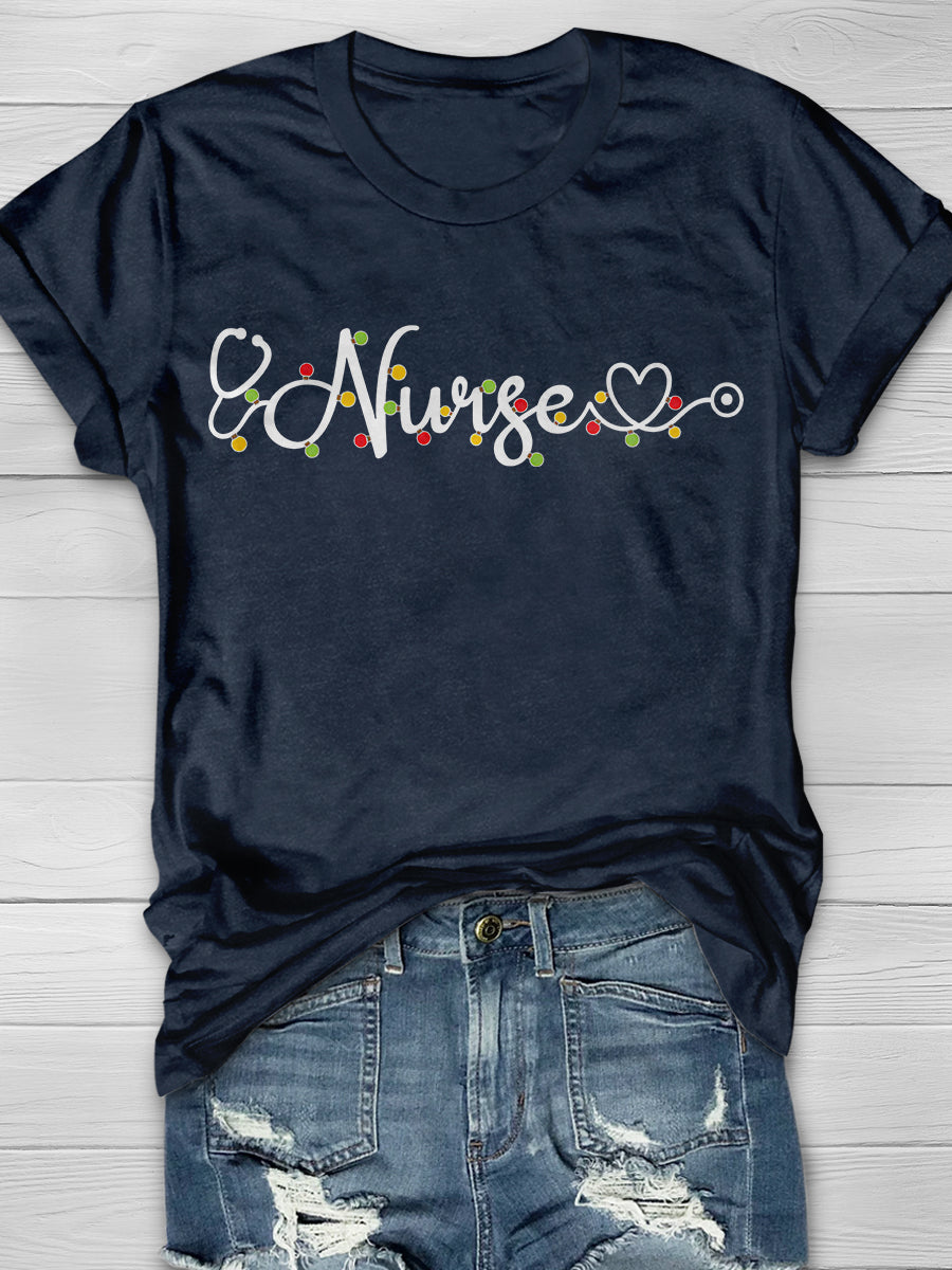 Christmas Nurse Print Short Sleeve T-shirt