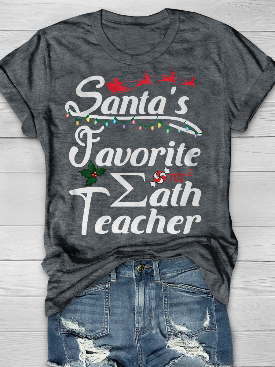 Santa's Favorite Christmas Awesome Math Teacher Print Graphic T-shirts