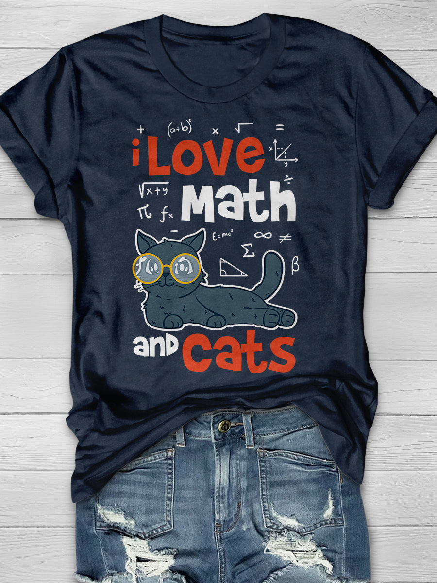 I Love Math And Cats Print Graphic T-shirts