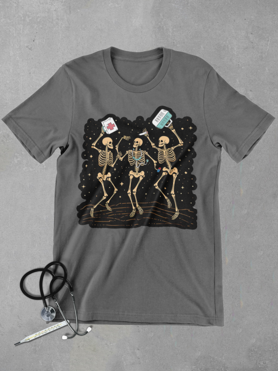 Skeleton Dancing Nurse Graphic T-shirt