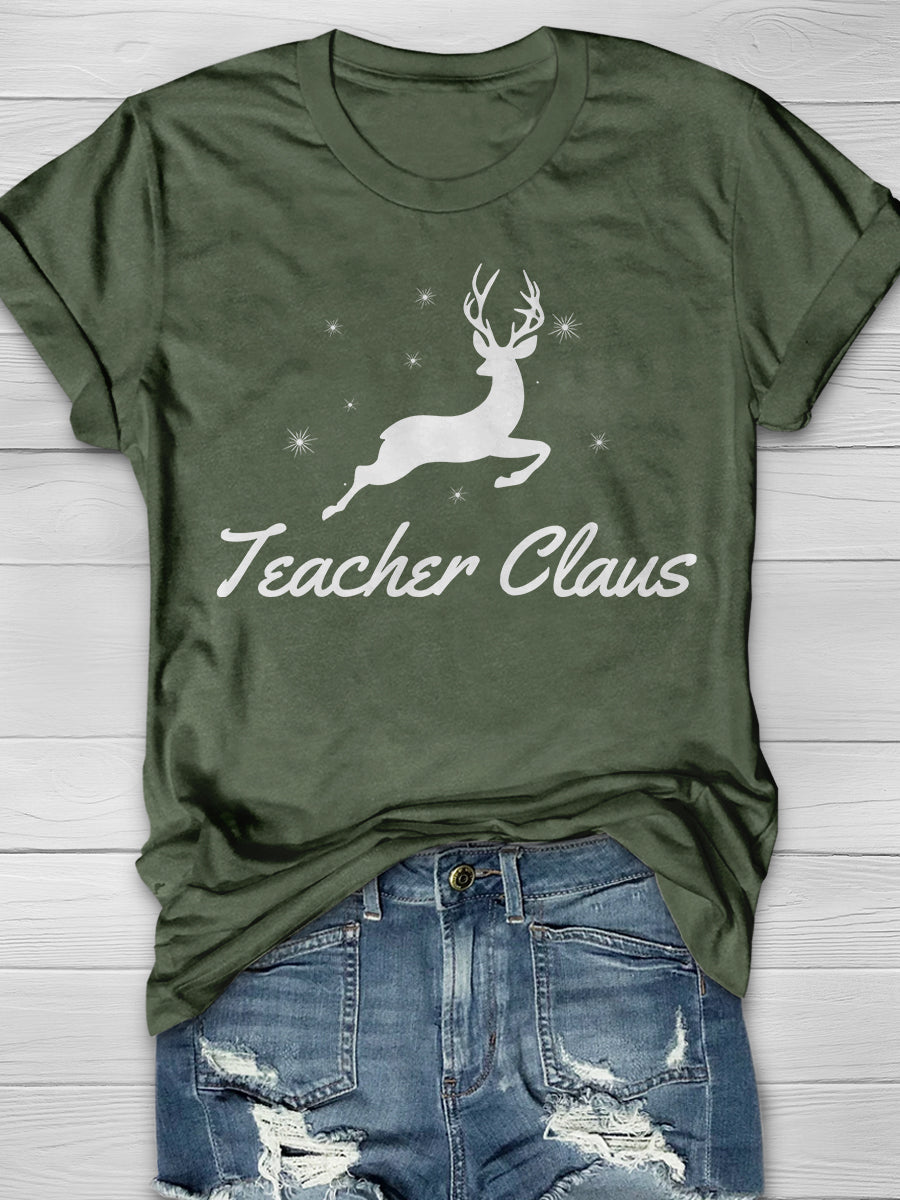 Teacher Claus Christmas Print Graphic T-shirts