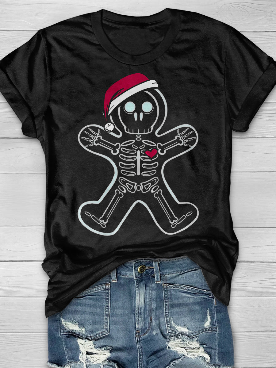 Christmas Gingerbread Skeleton Man Print Short Sleeve T-shirt
