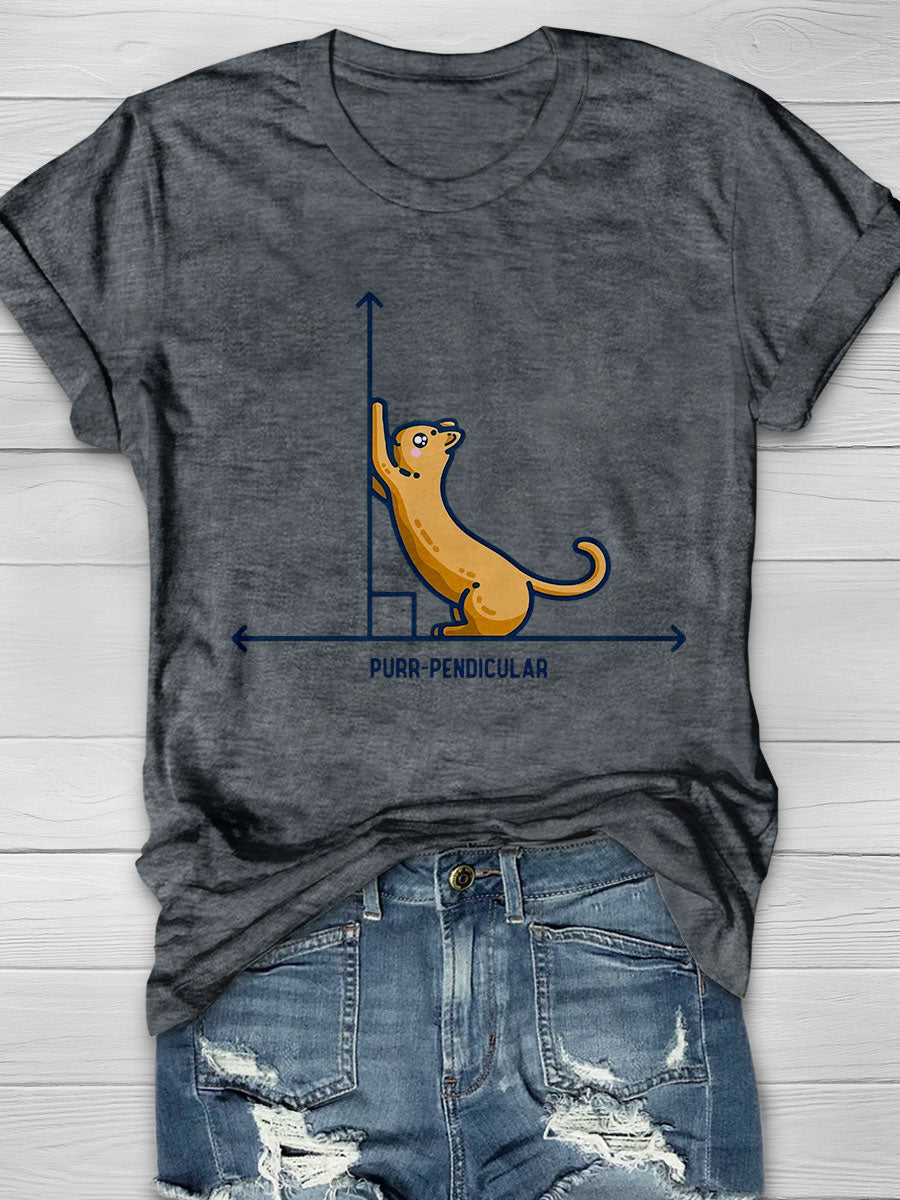 Purr Pendicular Cute Maths Cat Premium Print Short Sleeve T-shirt