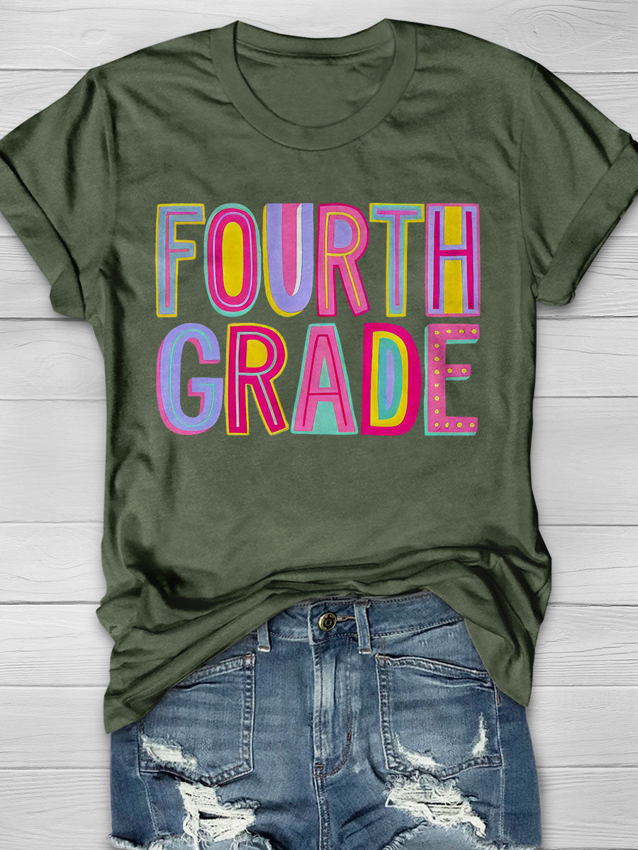 Fourth Grade Rainbow Print Short Sleeve T-shirt