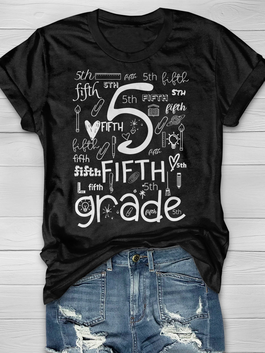 Fifth Grade Print Graphic T-shirts