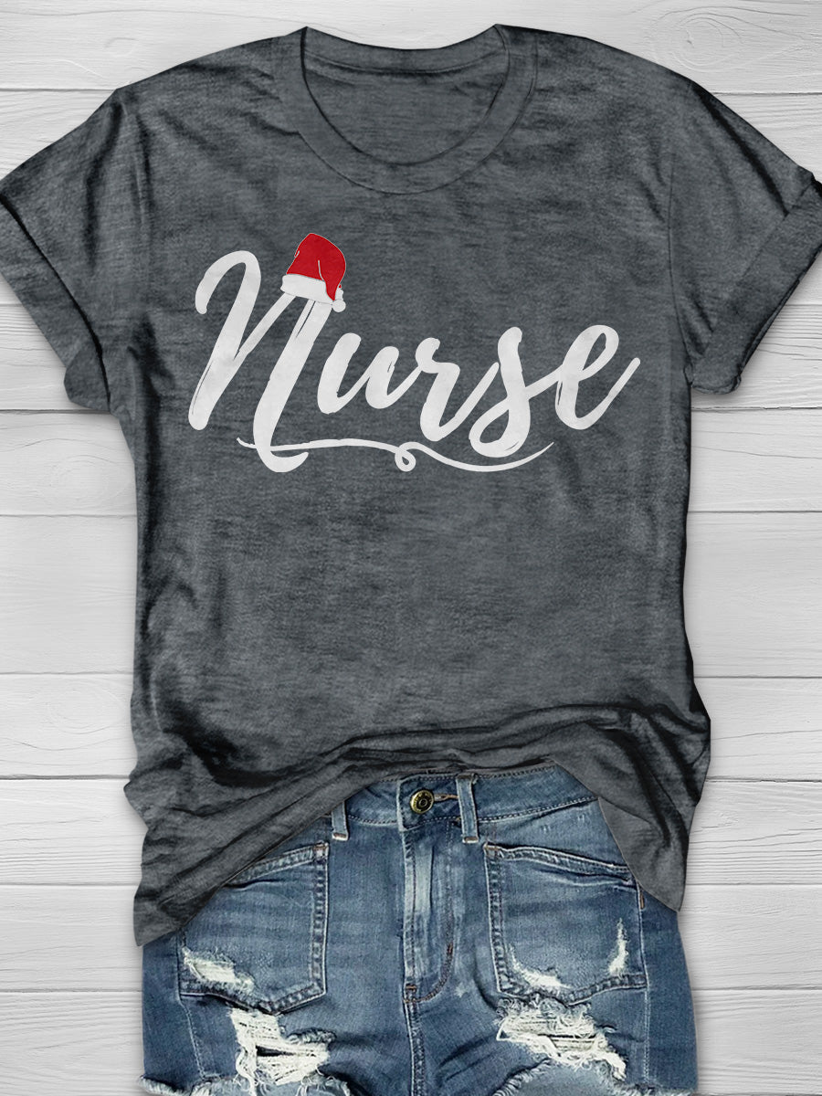 Christmas Nurse Print Short Sleeve T-shirt